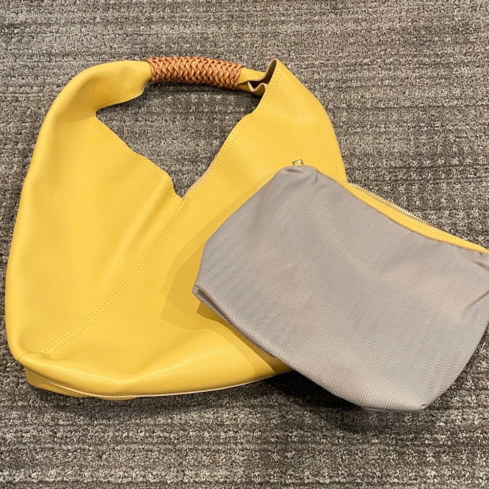 Yellow Hobo Bag with Gray Pouch